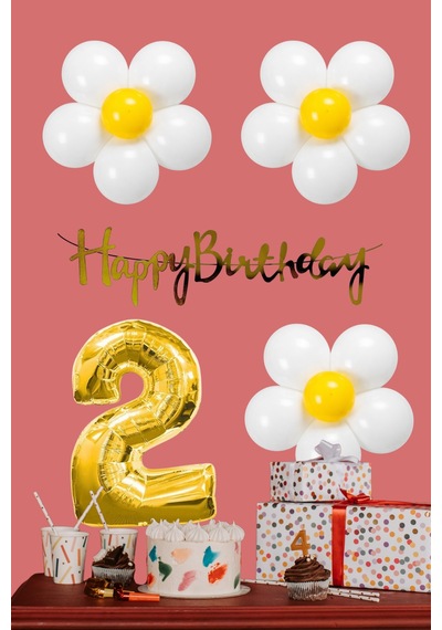 2 Yaş Papatya Temalı Beyaz Sarı Papatya Balon Gold Rakam Gold Banner Doğum Günü Seti Çok Renkli