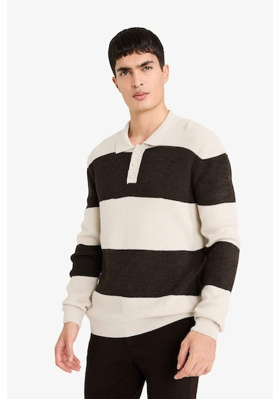 Defacto Standart Fit Polo Yaka Renk Bloklu Triko Kazak D3590ax25wnbn581 Kahve-bn581