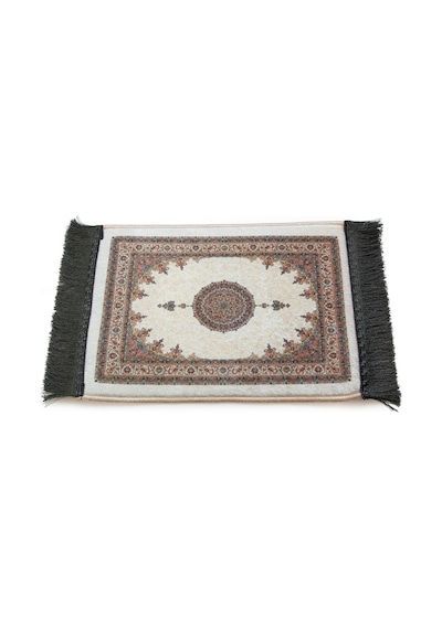 Mini Alın Seccadesi Kaymaz Taban Desenli Cep Tipi Seyahat Namaz Seccadesi - Krem / Ekru