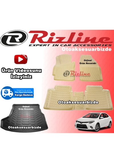 Toyota Corolla Uyumlu 3D Paspas Bej+Bagaj Havuzu 2013-2018 Arası Rizline
