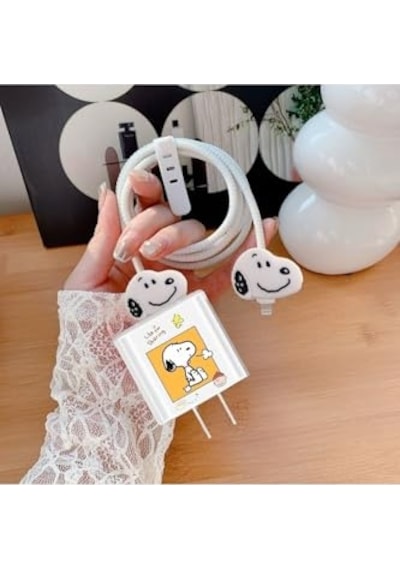 İphone 18w/20w İle Uyumlu Snoopy Şarj Kılıfı, Şarj Kablosu Örme Aparatı, Toparlayıcı, Kablo Koruyucu