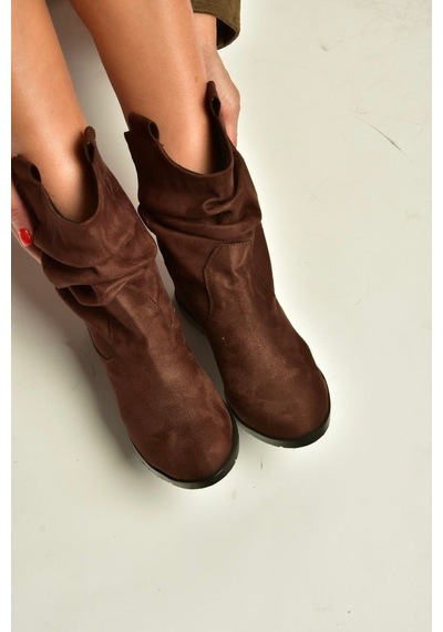 Fox Shoes C735041202 Kahverengi Süet Gizli Dolgu Topuklu Büzgülü Kadın Bot