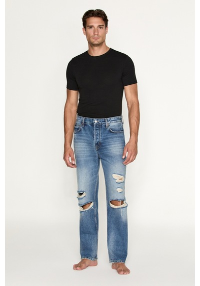 Grımelange Grimelange Beckett Erkek Straight Fit Yırtık Detaylı Jean Mavi Pantolon