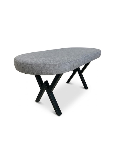 İkon Bench Puf - Çapraz Metal Ayaklı Gri Kumaş Döeşemeli Yemek Masası Ve Antre Pufu