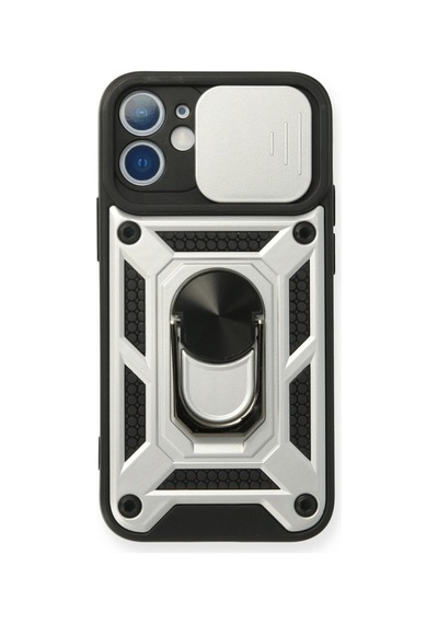 Apple iPhone Uyumlu 12 Mini Kılıf Pars Lens Yüzüklü Silikon - Gümüş Bz8683140164621