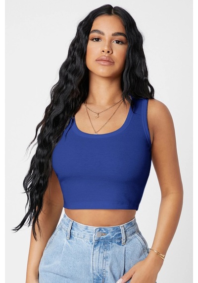 Angbutik Kadın Lacivert Kare Yaka Crop Top Bluz