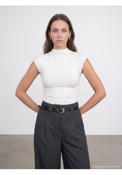 Dilvin 33211 Bra-free Büzgü Detaylı Top Ekru