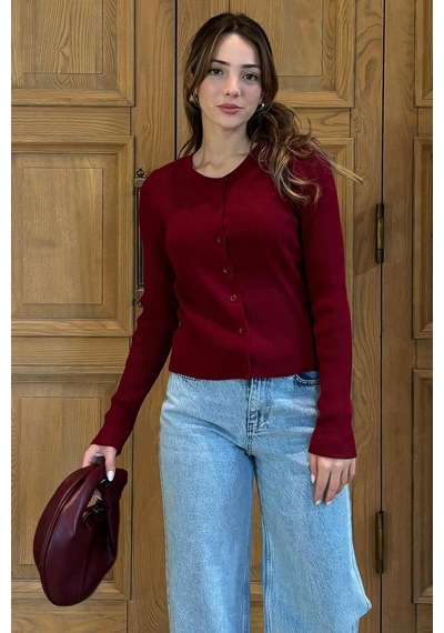 Madmext Bordo Düğmeli Uzun Kollu Triko Hırka Mg2218 Bordo