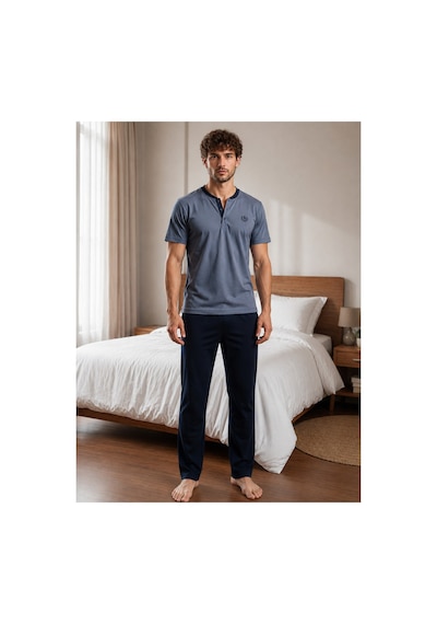 Pijamask Erkek Gri Düğmeli Yaka Pamuklu Uzun Pantolonlu Pijama Takımı Lacivert Alt Rahat Ev Giyim Lacivert Pijamask Erkek Gri Düğmeli Yaka Pamuklu Uzun Pantolonlu Pijama Takımı Lacivert Alt Rahat Ev Giyim Lacivert