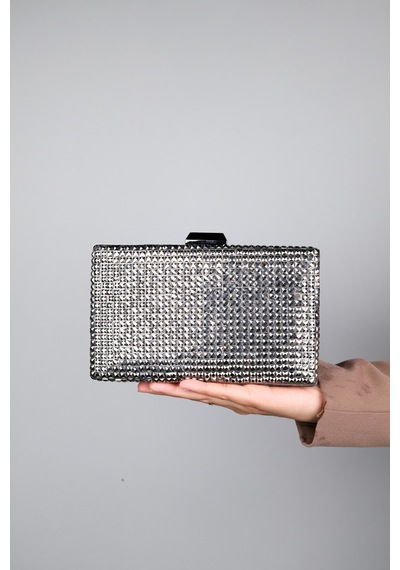 Luvishoes Luvi Shoes Gomeda Platin Kare Taşlı Kadın Abiye Çanta Platin Kristal