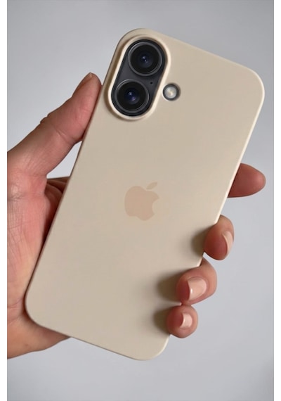 Iphone 16 Uyumlu Kılıf Logolu Lansman Soft Yumuşak Içi Kadife Silikon Kapak Bej