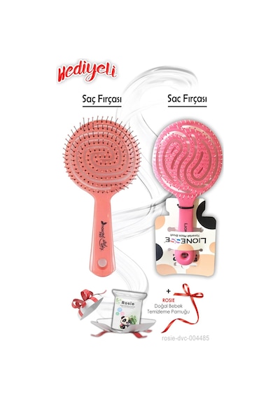 Saç Fırçası Yuvarlak Pembe Ve Üç Boyutlu Oval Saç Fırçası Pembe Rosıe Hediyeli 0
