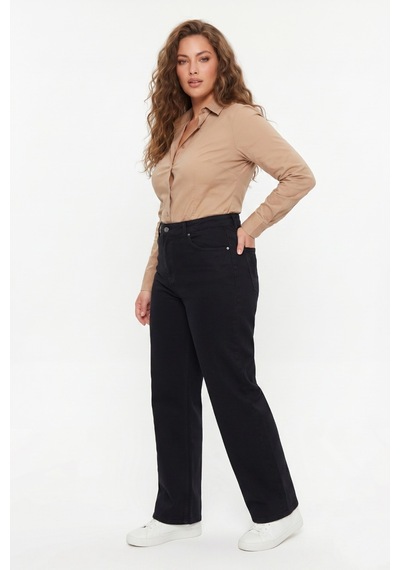 Dekploy Kadın Yüksek Bel Wide Leg Denim Bol Pantolon Bgl-st05449 Siyah