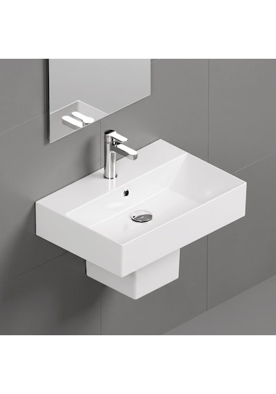 Isvea Sistema Z Kare Lavabo 60 X 42 Cm + Yarım Ayak Seti Batarya Delikli Beyaz Isv.36.08.03.02
