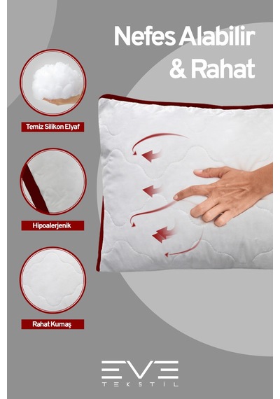 6 Adet Klimax Bordo Serisi Kılıflı Fermuarlı Klimali Antialerjik Silikon Nano Elyaf Yastık 50x70cm Beyaz