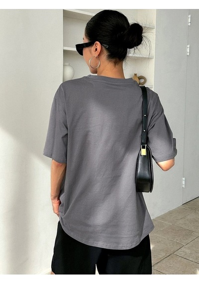 Flood Of Style Kadın Füme Clarity And Candor Baskılı Oversize T-shirt Gri