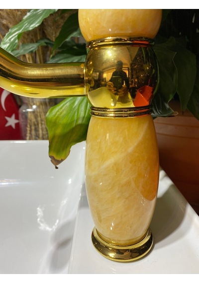İsaoğlu Yapı Gold Lavabo Bataryası Mermer Tasarımlı Altın Lavabo Musluğu Gold