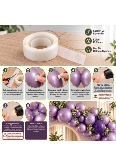 Bakgelal Şeffaf Balon Yapıştırma Bandı 4lü Set - Doğum Günü Ve Parti Süsleme Çift Taraflı Yapıştırıcı - 9052448825296 0  -  99