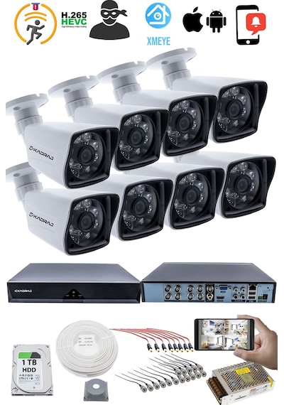 8 Kameralı Güvenlik Kamerası Seti - Kdj-8s-6al-kk-p