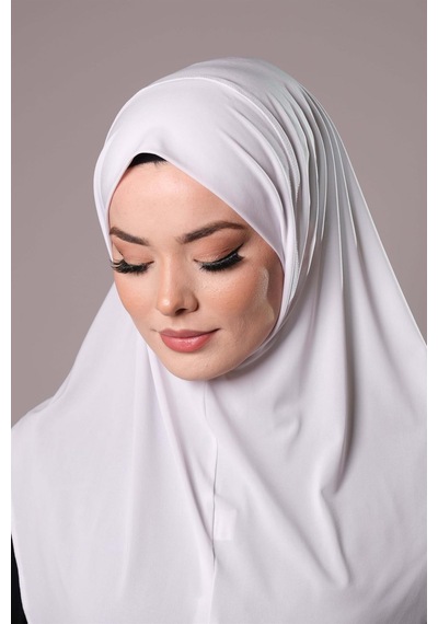 Hürrem Bone Beyaz Pratik Hazır Geçmeli Tesettür Eşarp Sandy Kumaş Düz Hijab 2308 42