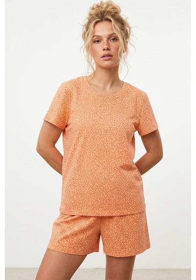 Siyah İnci Örme Şortlu Pijama Takım 8056 Somon Leopar