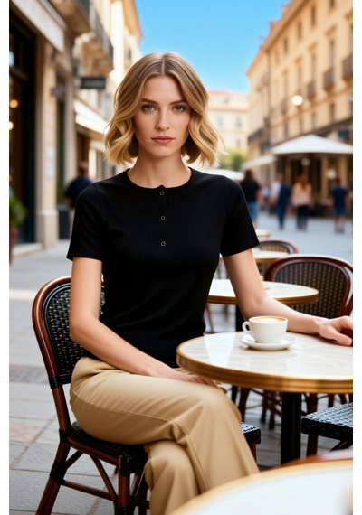 Benerly Kadın Bluz Fitted Kısa Kol Bisiklet Yaka Çıtçıt Kapamalı Fitilli siyah Benerly Kadın Bluz Fitted Kısa Kol Bisiklet Yaka Çıtçıt Kapamalı Fitilli siyah