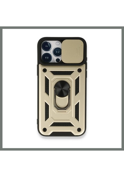 Bezos İphone 15 Pro Uyumlu Kılıf Pars Lens Yüzüklü Silikon - Gold Mmbz
