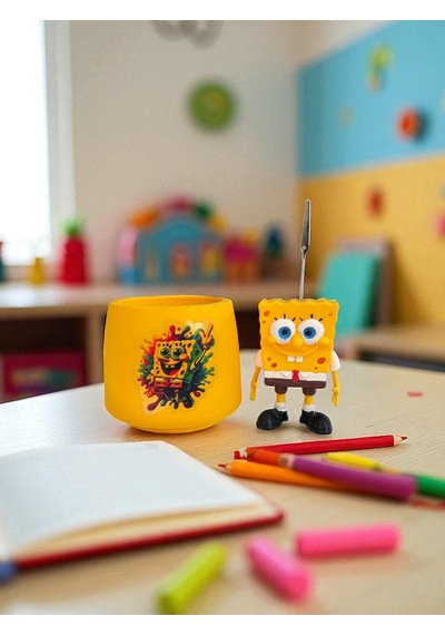 Sevimli Sünger Bob Sponge Bob Fotoğraf Not Tutucu Ofis Masası Setli Tutacak Hediyelik Sarı