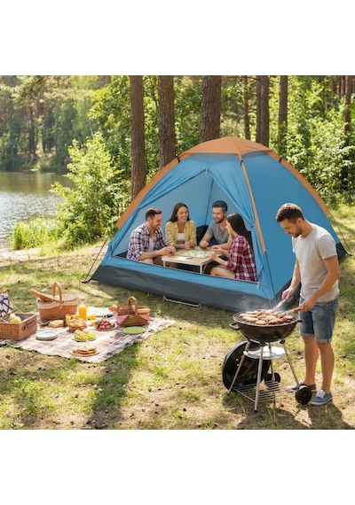 4 Kişilik Kamp Çadırı Manuel Kurulum Düz Kapılı Outdoor Dayanıklı Kamp Doğa Çadırı 200 X 200 X 110 Cm Çok Renkli
