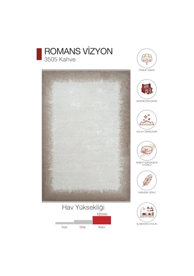 Hoom Rugs Vizyon 3505 Krem Kahverengi Çerçeveli Akrilik Halı Krem - Kahverengi
