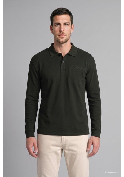 Defacto Regular Fit Düğmeli Polo Yaka Basic Sweatshirt I2039ax26wnkh538 Haki-kh538