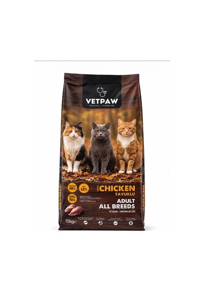 Vetpaw Tavuklu Yetişkin Kedi Maması 15 Kg Premium - Tüm Irklar İçin Kuru Kedi Maması