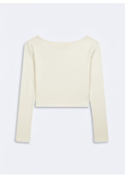 LTB Uzun Kollu Kayık Yaka Crop Krem Sweatshırt Krem
