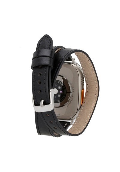 Alpıne Slim Double Tour Noir Black Hakiki Deri Apple Uyumlu Watch Kordonu - 44/45/46/49mm