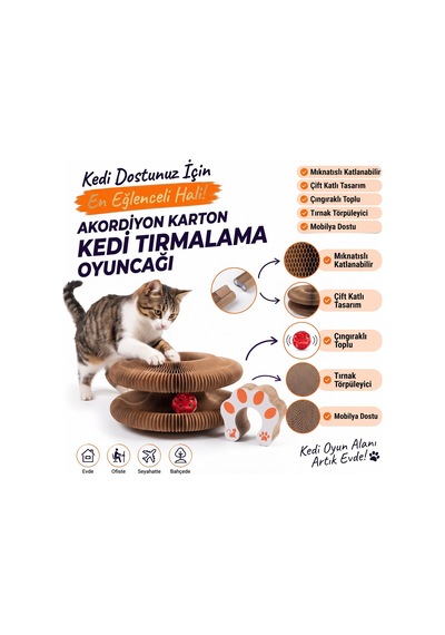 Buffer Akordiyon Karton Kedi Tırmalama Oyuncağı Mıknatıslı Katlanabilir Etkileşimli Kedi Oyuncağı,pençe
