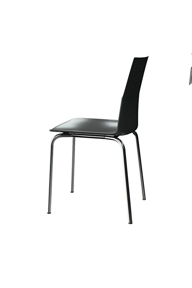 Casella Roy Plastik Sandalye Metal Krom Ayak Mutfak Salon Çalışma Sandalyesi 4'lü Takım Siyah Siyah