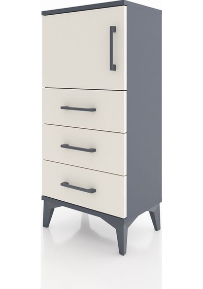 Arges Komodin Tek Raflı 3 Çekmeceli Tek Kapaklı 44x30x96 Antrasit-aytaşı Antrasit