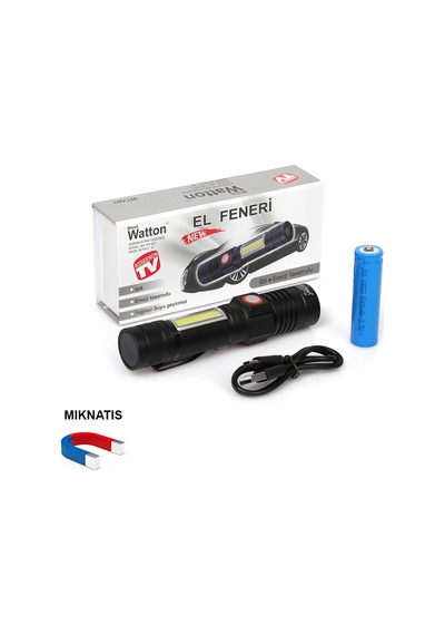 Geniş Açılı P50 Led Şarjlı El Feneri Watton Wt-601 N11.9740 Siyah