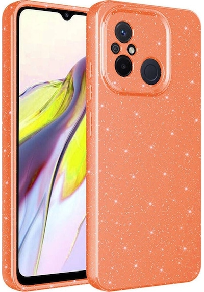 Xiaomi Redmi 12c Kılıf Kamera Korumalı Simli Lüks Zore Koton Kapak Turuncu