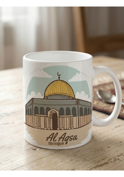 Özgür Filistin Free Palestine Ve Mescidi Aksa Temalı Özel Tasarım Çift Taraflı Baskılı Kupa Bardak Beyaz