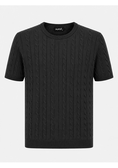 Classics Men Huffa Slim Fit Erkek Kısa Kol Triko Tişört 7676 Siyah