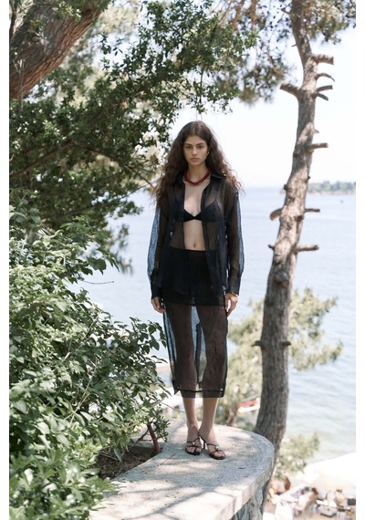 Mai Collection Mai Studios Co. Sorcha Siyah Transparan Gömlek Etek Takım Siyah