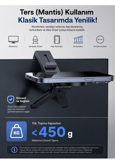 Katlanabilir Manyetik Tripod Telefon Tutucu 7.5 İnç Uyumlu Masaüstü Seyahat Tipi Ayarlanabilir Stand