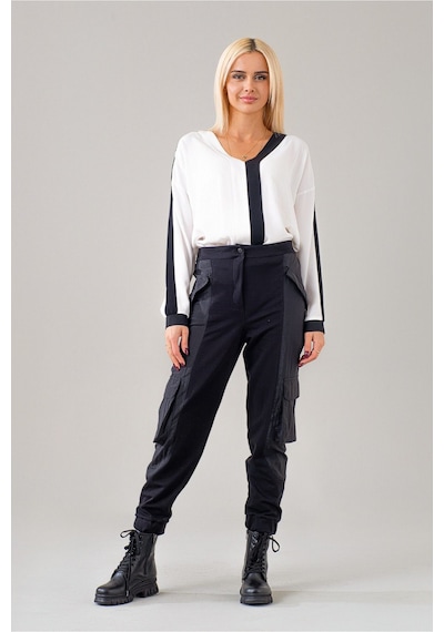 Bold & Young Kadın Kargo Cepli Siyah Polyamid Karışımlı Beli Lastikli Paça Lastikli Pamuk Likra Pantolon Siyah