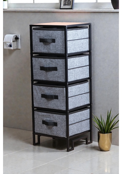 Dekoratif Çok Amaçlı Dolap 4 Çekmeceli Komodin Ahşap Raflı Metal Gövdeli Şifonyer Organizer Gri Dekoratif Çok Amaçlı Dolap 4 Çekmeceli Komodin Ahşap Raflı Metal Gövdeli Şifonyer Organizer Gri