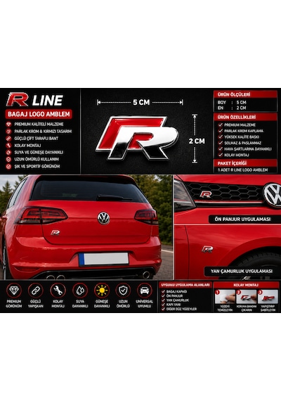R Logo Bagaj Amblem Krom Kırmızı Premium Tasarım 0