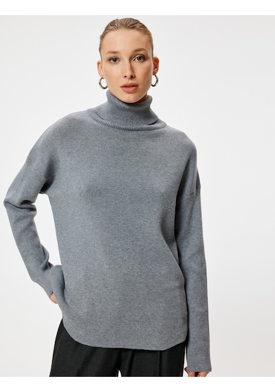 Koton Balıkçı Yaka Oversize Triko Kazak Uzun Kollu Yumuşak Dokulu Gri 5wak90238ht Gri