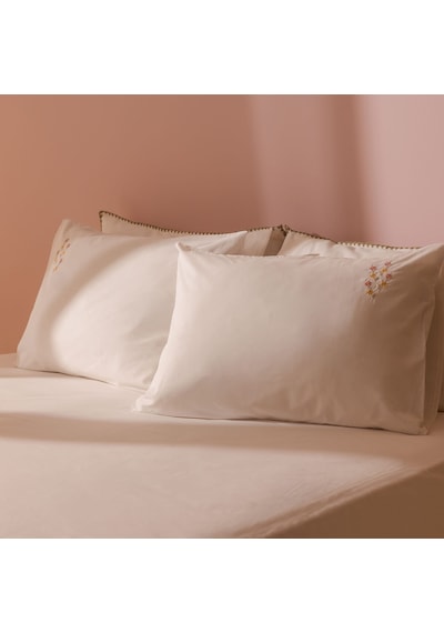 Soft Papatya Nakışlı 2'li Yastık Kılıfı - Beyaz - 50x70 Cm Çok Renkli