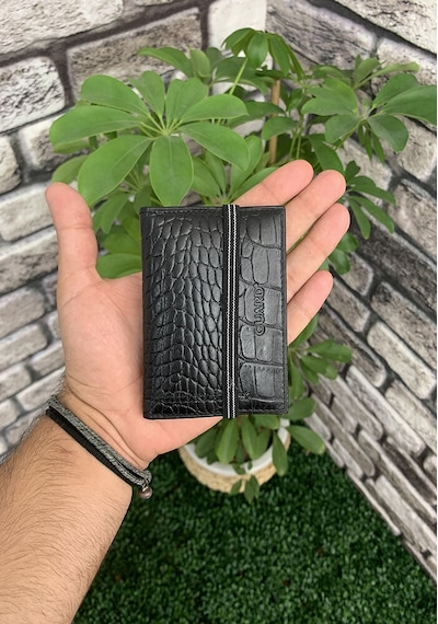 Guard Siyah Croco Desenli Hakiki Deri Lastikli Spor Kartlık Erkek / Kadın P1041 Siyah