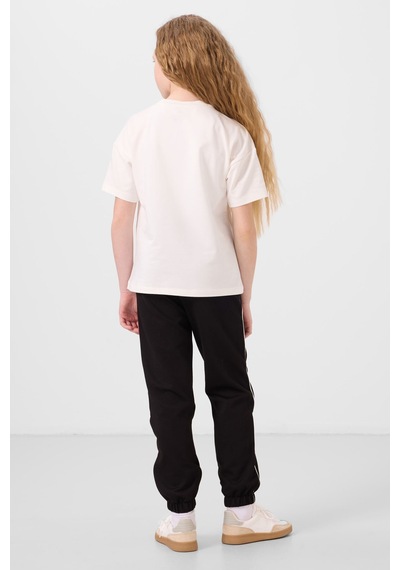 Tommylife Ekru-siyah O Yaka Baskılı Lastik Paçalı Standart Fit Kız Çocuk Eşofman Takım - 75186 Ekru/sıyah Ekru - Siyah